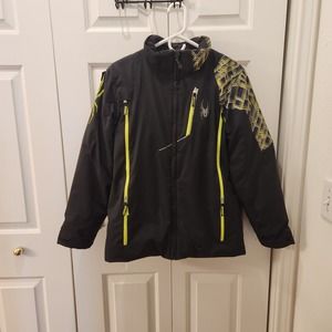 Spider Boys size 18 Snow/ Ski Jacket Black n Yellow Detachable Hood